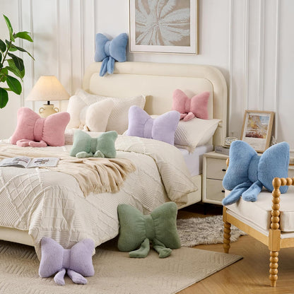 Bow Pillow, Throw Pillows for Bed, Cute Pink Bow Pillows 12×9 in