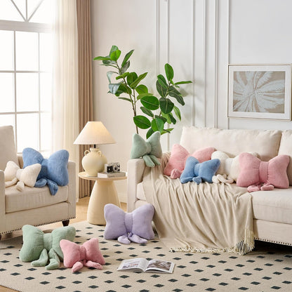 Bow Pillow, Throw Pillows for Bed, Cute Pink Bow Pillows 12×9 in
