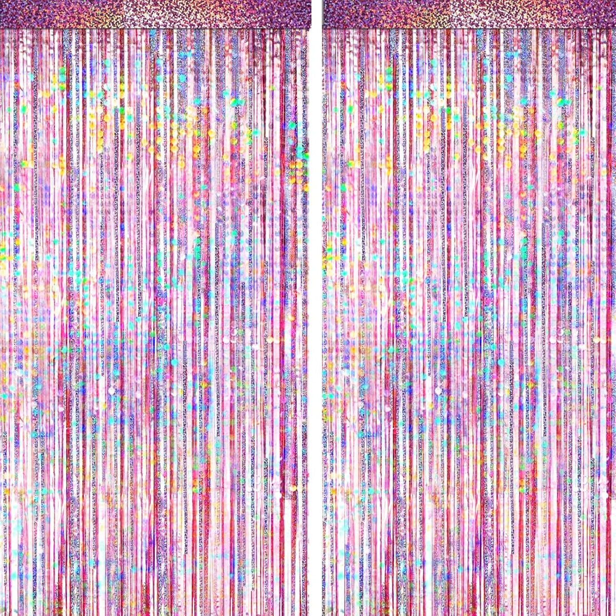 4 Packs Pink Foil Fringe Curtain, Pink Glitter Metallic Tinsel Backdrop for Birthday, Wedding, Baby Shower, Princess Bachelorette Cowgirl Party Decorations Supplies