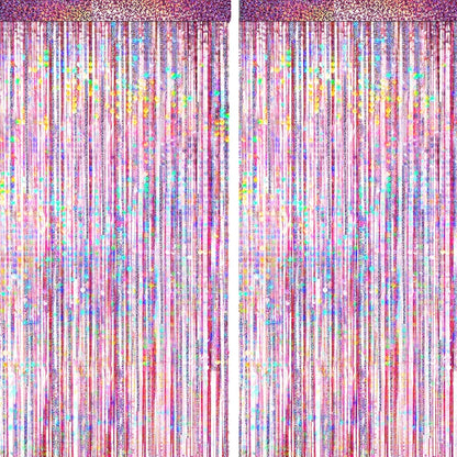 4 Packs Pink Foil Fringe Curtain, Pink Glitter Metallic Tinsel Backdrop for Birthday, Wedding, Baby Shower, Princess Bachelorette Cowgirl Party Decorations Supplies