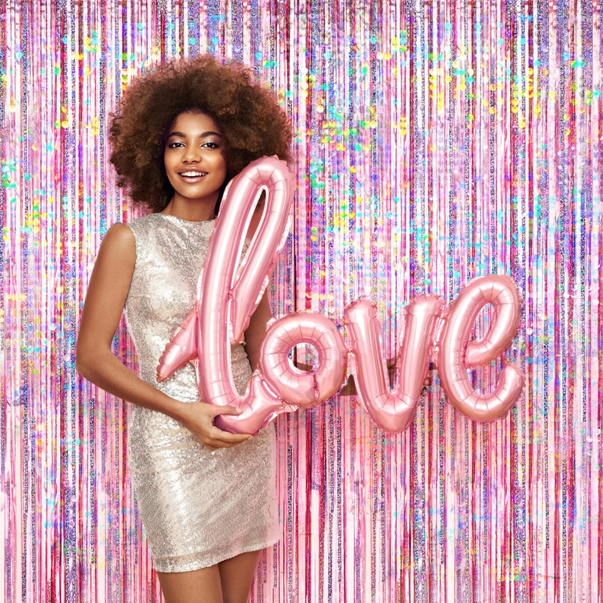 4 Packs Pink Foil Fringe Curtain, Pink Glitter Metallic Tinsel Backdrop for Birthday, Wedding, Baby Shower, Princess Bachelorette Cowgirl Party Decorations Supplies
