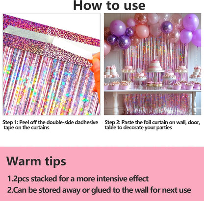 4 Packs Pink Foil Fringe Curtain, Pink Glitter Metallic Tinsel Backdrop for Birthday, Wedding, Baby Shower, Princess Bachelorette Cowgirl Party Decorations Supplies