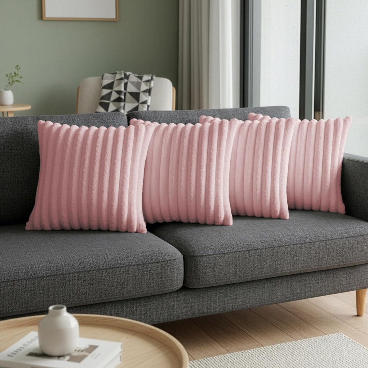 Pink Throw Pillow Covers 18 x 18 Set of 4, Cute Boho Throw Pillow Cover for Couch/Bed, Decorative Pillows Covers for Sofa/Bed, Accent Pillow Covers for Living Room, Rustic/Home/Room Decor