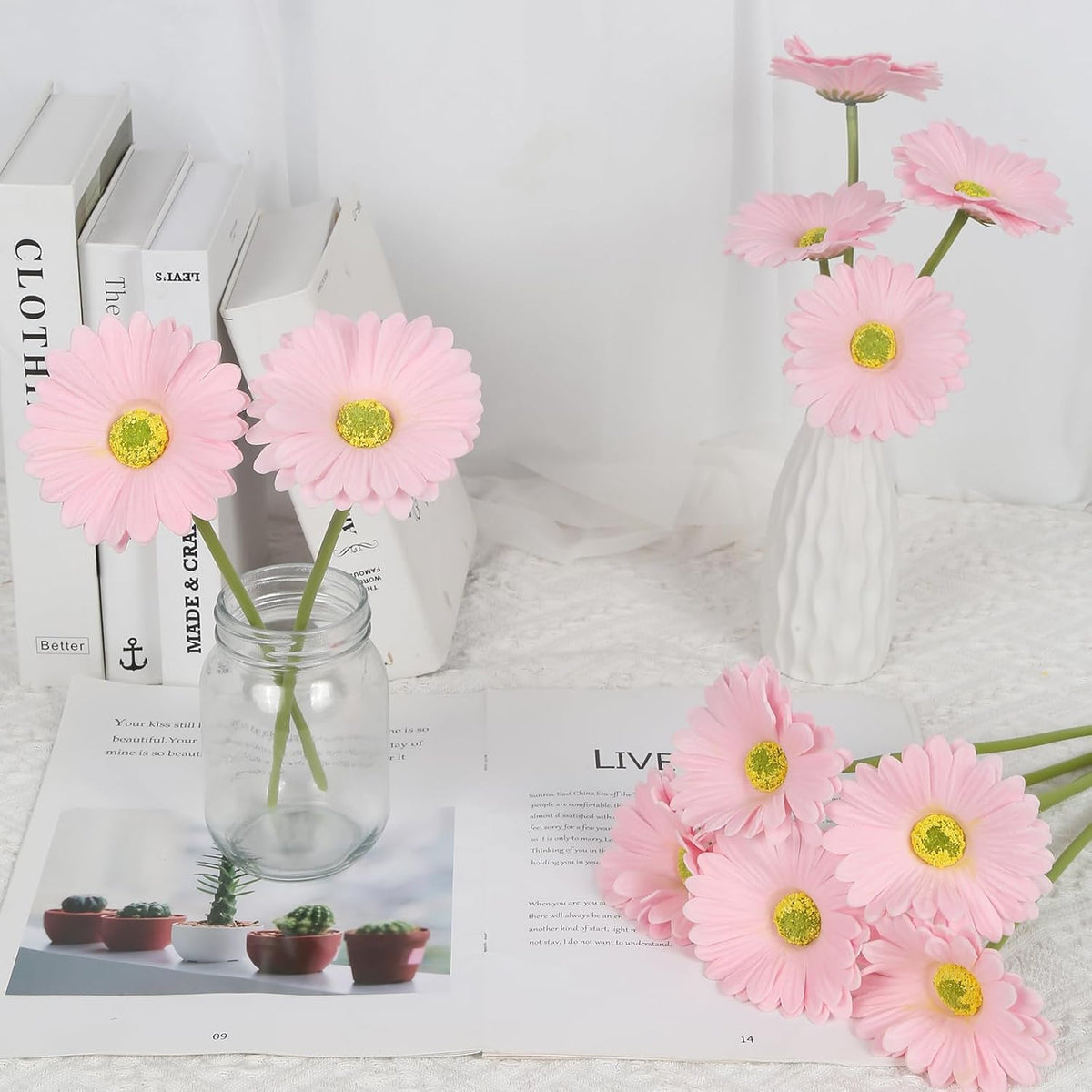 Pink Gerbera Daisy Artificial Flowers,20PCS Fake Daisies Artificial Daisy Flowers with Stems for Wedding Party Office Home Decorations(Light Pink)