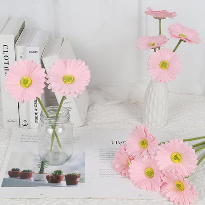Pink Gerbera Daisy Artificial Flowers,20PCS Fake Daisies Artificial Daisy Flowers with Stems for Wedding Party Office Home Decorations(Light Pink)