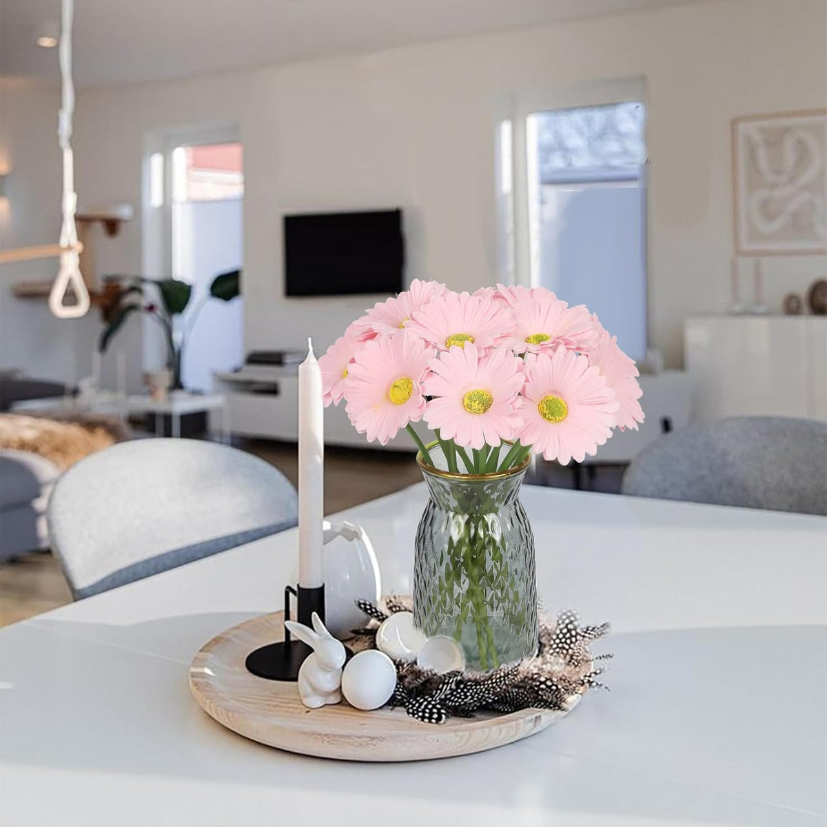 Pink Gerbera Daisy Artificial Flowers,20PCS Fake Daisies Artificial Daisy Flowers with Stems for Wedding Party Office Home Decorations(Light Pink)