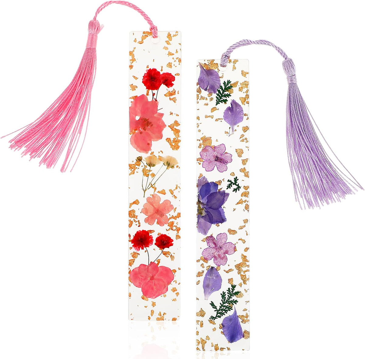 2 Pack Pressed Flower Bookmarks Clear Resin Tassels Book Marks Dried Floral Book Markers Durable Handmade Cute Book Marking Accessories Gift for Students Bookworms Increase Reading Interest