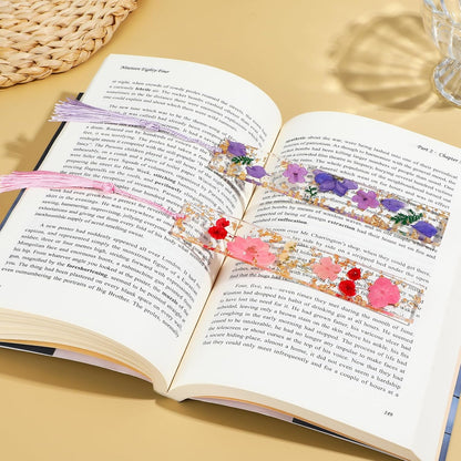 2 Pack Pressed Flower Bookmarks Clear Resin Tassels Book Marks Dried Floral Book Markers Durable Handmade Cute Book Marking Accessories Gift for Students Bookworms Increase Reading Interest