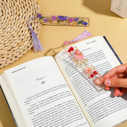 2 Pack Pressed Flower Bookmarks Clear Resin Tassels Book Marks Dried Floral Book Markers Durable Handmade Cute Book Marking Accessories Gift for Students Bookworms Increase Reading Interest