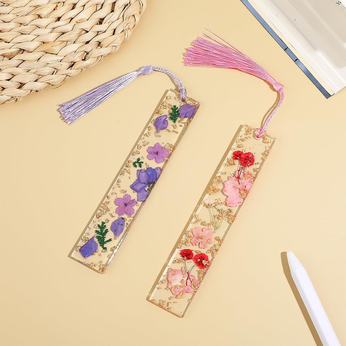 2 Pack Pressed Flower Bookmarks Clear Resin Tassels Book Marks Dried Floral Book Markers Durable Handmade Cute Book Marking Accessories Gift for Students Bookworms Increase Reading Interest