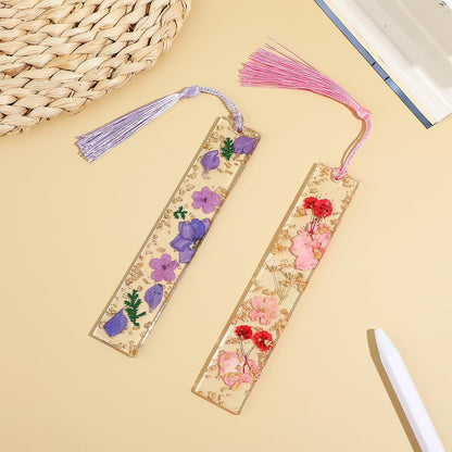 2 Pack Pressed Flower Bookmarks Clear Resin Tassels Book Marks Dried Floral Book Markers Durable Handmade Cute Book Marking Accessories Gift for Students Bookworms Increase Reading Interest