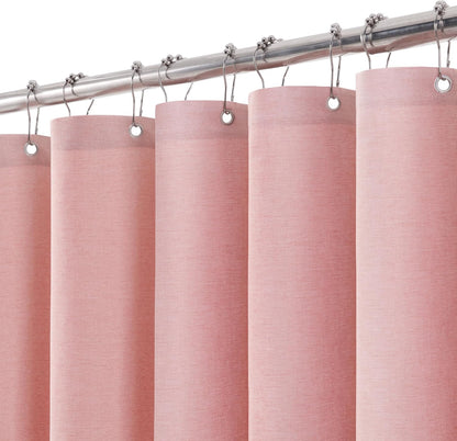Shower Curtain with Metal Hooks Linen Fabric Shower Curtain Heavy Duty Bath Curtain for Bathroom and Bathtubs, Hotel Quality, Weighted Hem, Waterproof, 72 x 72 Inches (Pink)