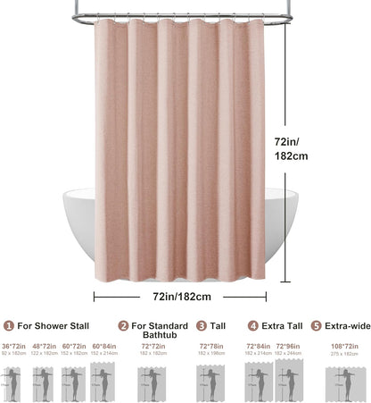 Shower Curtain with Metal Hooks Linen Fabric Shower Curtain Heavy Duty Bath Curtain for Bathroom and Bathtubs, Hotel Quality, Weighted Hem, Waterproof, 72 x 72 Inches (Pink)