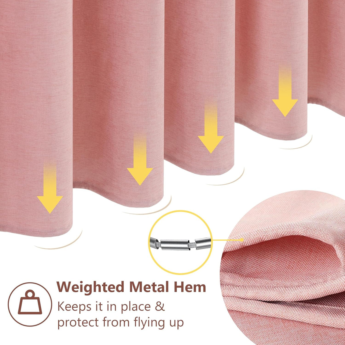 Shower Curtain with Metal Hooks Linen Fabric Shower Curtain Heavy Duty Bath Curtain for Bathroom and Bathtubs, Hotel Quality, Weighted Hem, Waterproof, 72 x 72 Inches (Pink)