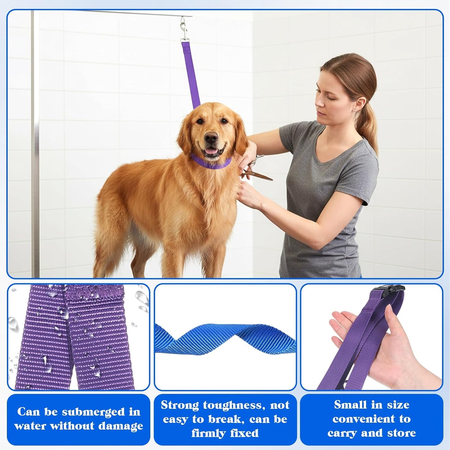2 Pcs Pet Dog Grooming Loops, Nylon Restraint Noose Adjustable Slip Rope, Pet Dog Grooming Arm Accessories, Fixed Dogs Bathing Safety Tether Straps Bathing Restraint Leashes for Pets Groomings Table