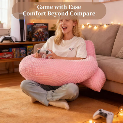 17" Reading Pillow for Bed,U Shaped Arm & Elbow Support,Pink Flannel