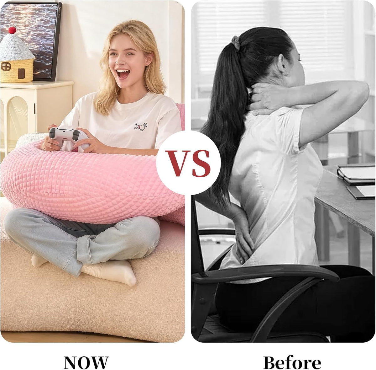17" Reading Pillow for Bed,U Shaped Arm & Elbow Support,Pink Flannel