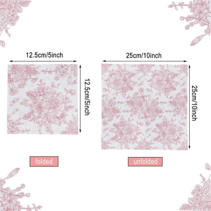 100 Pack Pink Floral Napkins, Cocktail Napkins Vintage Flower Butterfly Design, Paper Napkins for Wedding, Baby Shower, Birthday Party, 5 x 5 Inch