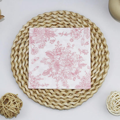 100 Pack Pink Floral Napkins, Cocktail Napkins Vintage Flower Butterfly Design, Paper Napkins for Wedding, Baby Shower, Birthday Party, 5 x 5 Inch