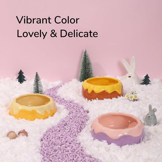 Guinea Pig Food Bowl Hamster Ceramic Water Dish Anti-Spill & Prevent Tipping Rabbit Feeding Bowl for Guinea Pig, Syrian Hamster, Bunny, Rat, Chinchilla, Squirrel, Small Animals (Pink+Purple)