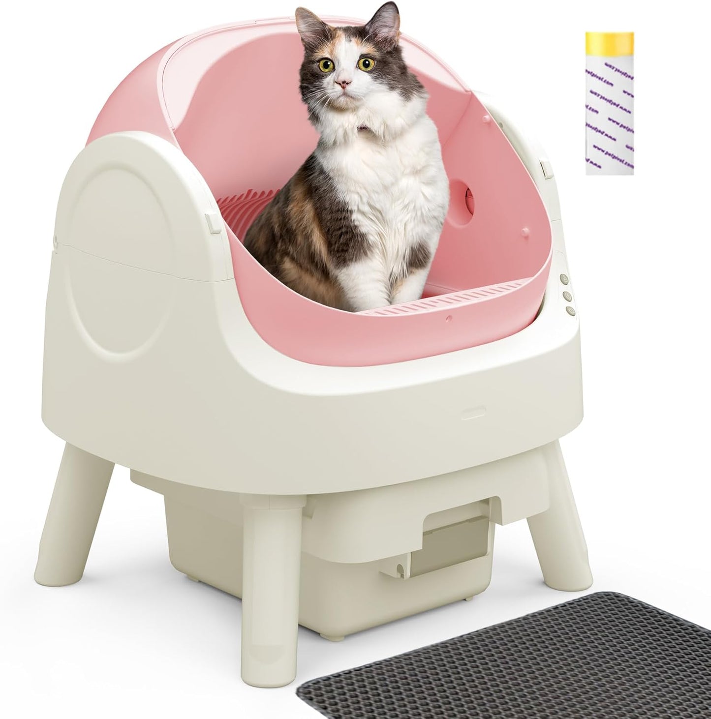Self Cleaning Cat Litter Box, Large Capacity Automatic Cat Litter Box for Multiple Cats, White with Pink