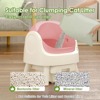 Self Cleaning Cat Litter Box, Large Capacity Automatic Cat Litter Box for Multiple Cats, White with Pink