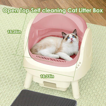 Self Cleaning Cat Litter Box, Large Capacity Automatic Cat Litter Box for Multiple Cats, White with Pink