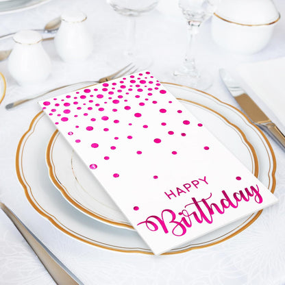50Pcs Happy Birthday Guest Napkins Hot Pink Foil Dots Birthday Disposable Paper Napkins Dinner Hand Towel for Mother's Day Party Bathroom Table Decorations