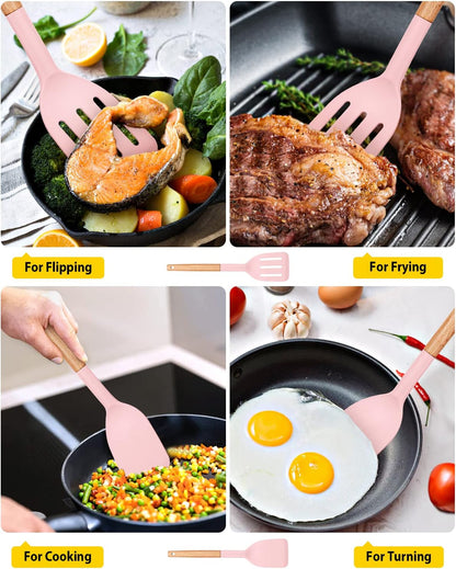 Silicone Spatula, Solid & Slotted Turner, BPA-Free, 2 Pack, Pink