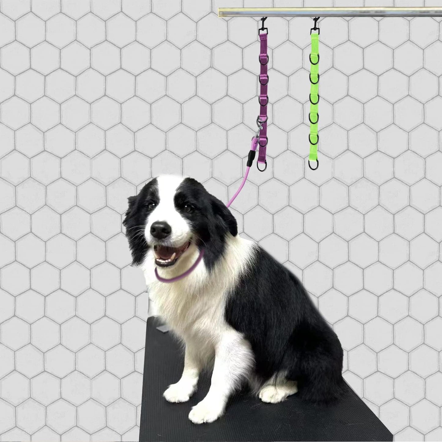 Dog Grooming Loops Extension Strap 2 PCS 6 D-Ring Dogs Grooming Table Arm Extender Straps Groom Restranit Noose Leash Quick Release Loop for Pets Salon (Purple & Green)