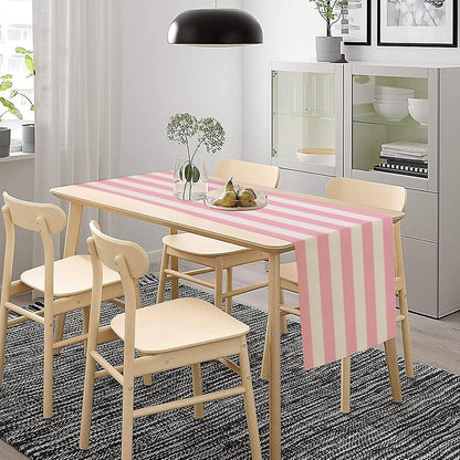 Pink and White Striped Table Runner, Modern Stripes Pattern Elegant Cotton Canvas Kitchen Dinner Runner for Indoor Home Living Room Party Dining Table Decoration 13"x60"