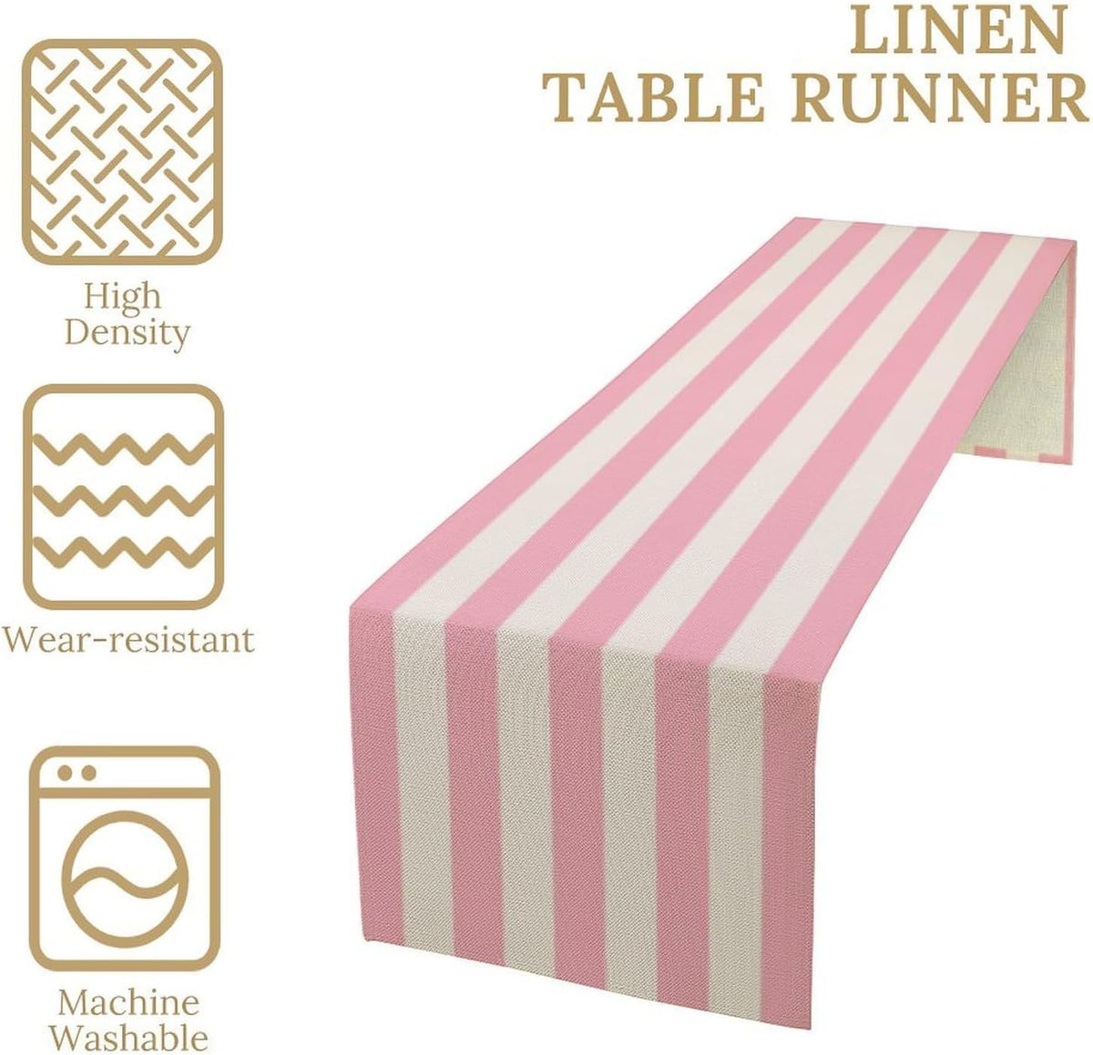 Pink and White Striped Table Runner, Modern Stripes Pattern Elegant Cotton Canvas Kitchen Dinner Runner for Indoor Home Living Room Party Dining Table Decoration 13"x60"