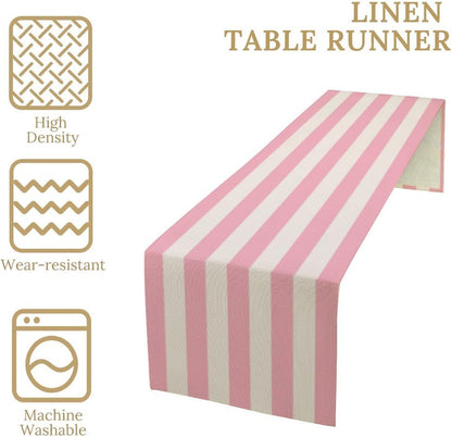 Pink and White Striped Table Runner, Modern Stripes Pattern Elegant Cotton Canvas Kitchen Dinner Runner for Indoor Home Living Room Party Dining Table Decoration 13"x60"