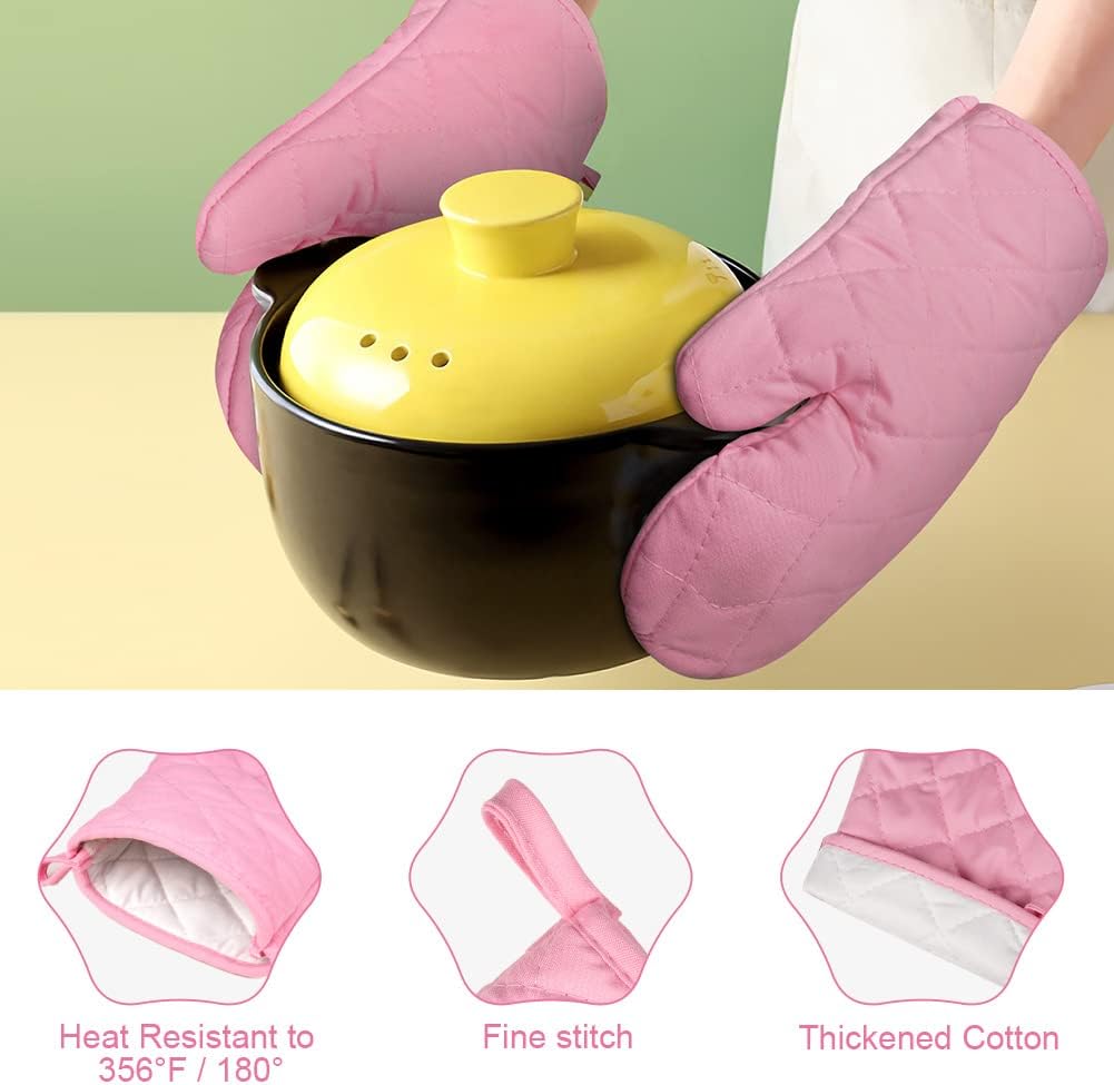 Pink Oven Mitts, 1 Pair Kitchen Mittens, 392°F Heat Resistant