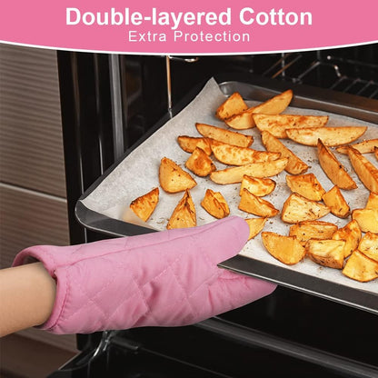Pink Oven Mitts, 1 Pair Kitchen Mittens, 392°F Heat Resistant