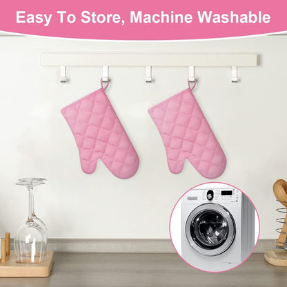 Pink Oven Mitts, 1 Pair Kitchen Mittens, 392°F Heat Resistant