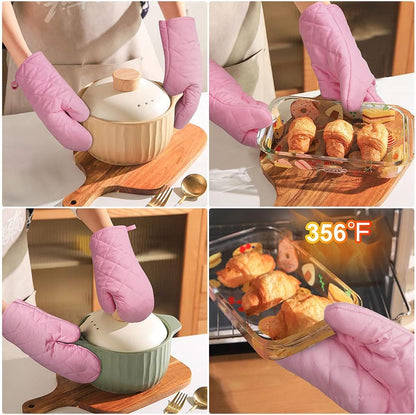 Pink Oven Mitts, 1 Pair Kitchen Mittens, 392°F Heat Resistant