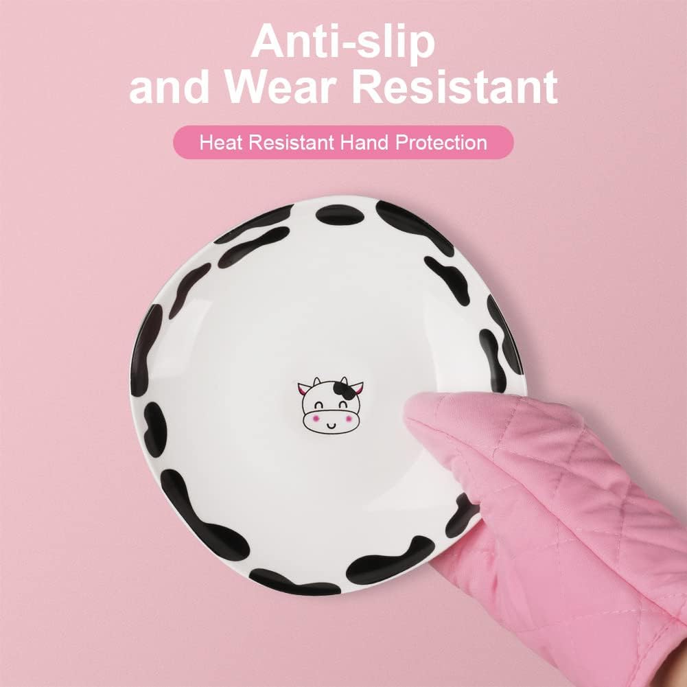 Pink Oven Mitts, 1 Pair Kitchen Mittens, 392°F Heat Resistant