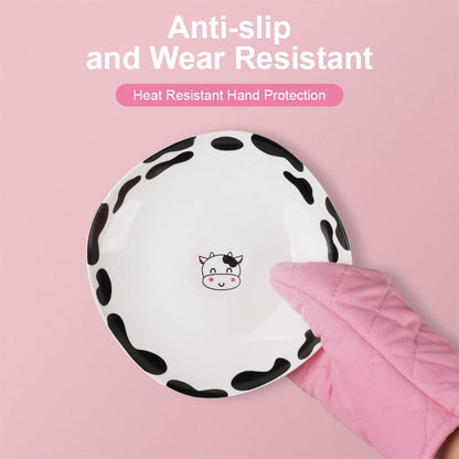 Pink Oven Mitts, 1 Pair Kitchen Mittens, 392°F Heat Resistant