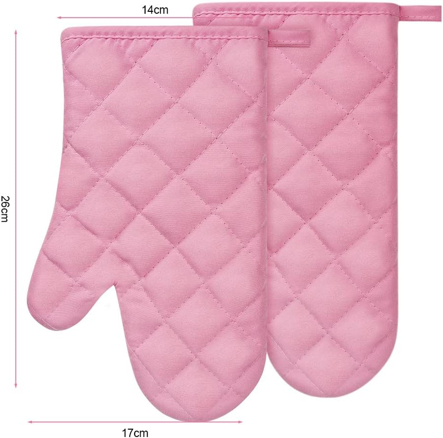 Pink Oven Mitts, 1 Pair Kitchen Mittens, 392°F Heat Resistant