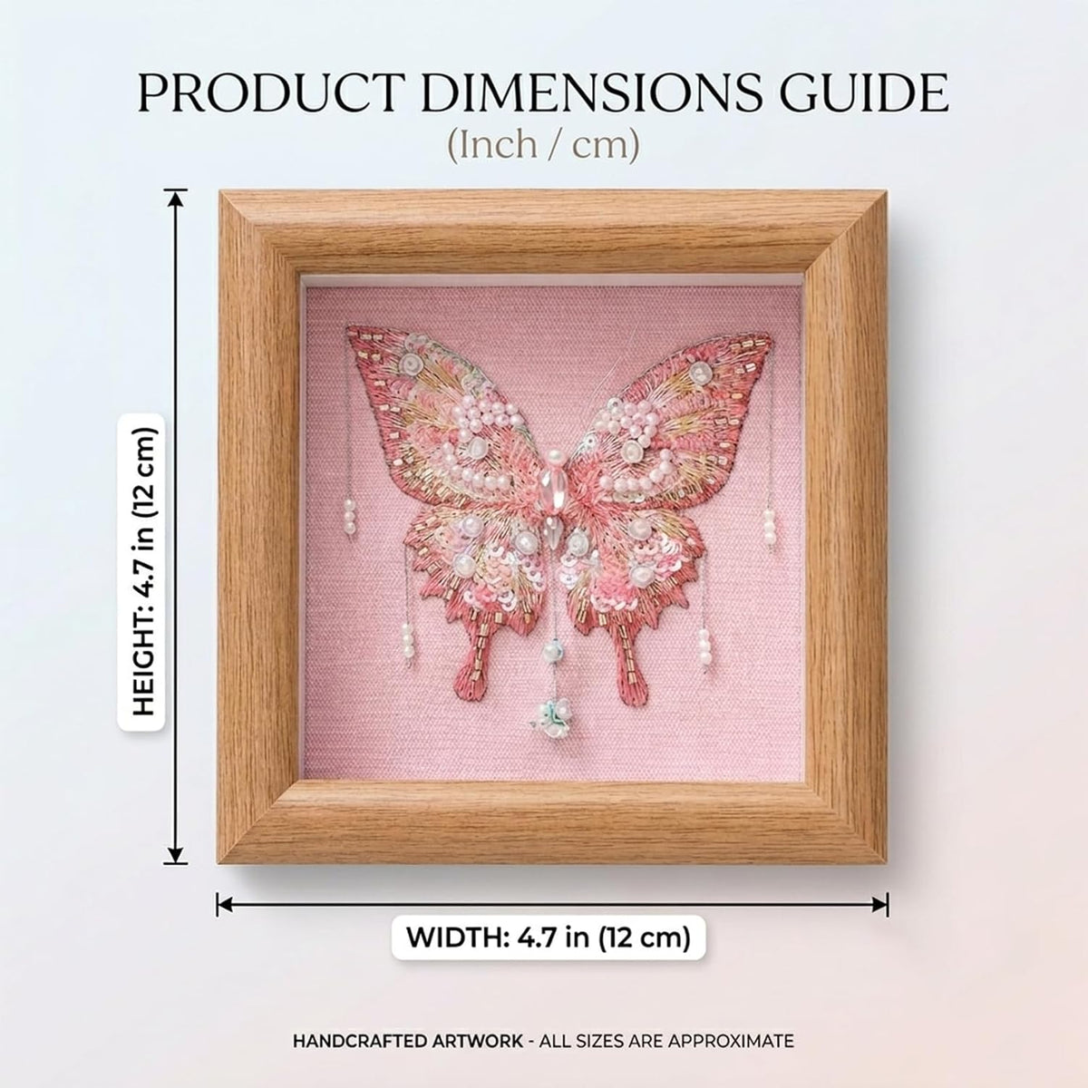Butterfly Bead Embroidery Kit, Hand Embroidery Starter Kit for Beginners Adults with Wooden Frame, Beaded Embroidery Kits DIY Craft Sewing Supplies for Gift Home Decoration (Pink)