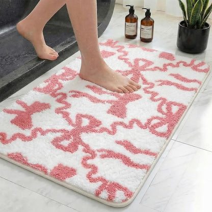 Bathroom Rug Set of 2, 16"x24"+20"x32", Bow Pink