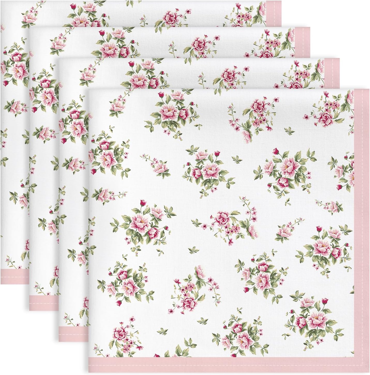 Pink Floral Rose Print Cloth Napkins 100% Cotton, 18" X 18" Dinner Napkins Cloth Set, Washable Napkins for Home, Kitchen, Dinner, Party, Wedding, Cocktail, Set of 4
