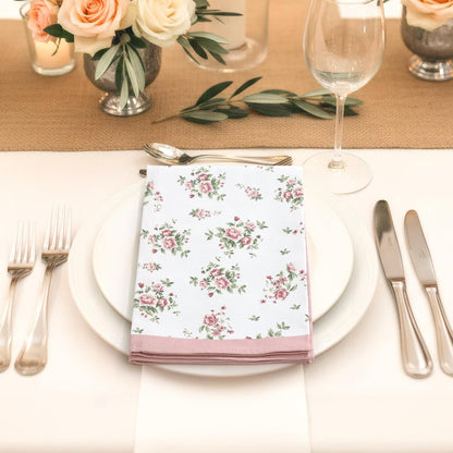 Pink Floral Rose Print Cloth Napkins 100% Cotton, 18" X 18" Dinner Napkins Cloth Set, Washable Napkins for Home, Kitchen, Dinner, Party, Wedding, Cocktail, Set of 4