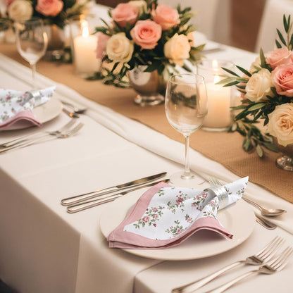 Pink Floral Rose Print Cloth Napkins 100% Cotton, 18" X 18" Dinner Napkins Cloth Set, Washable Napkins for Home, Kitchen, Dinner, Party, Wedding, Cocktail, Set of 4