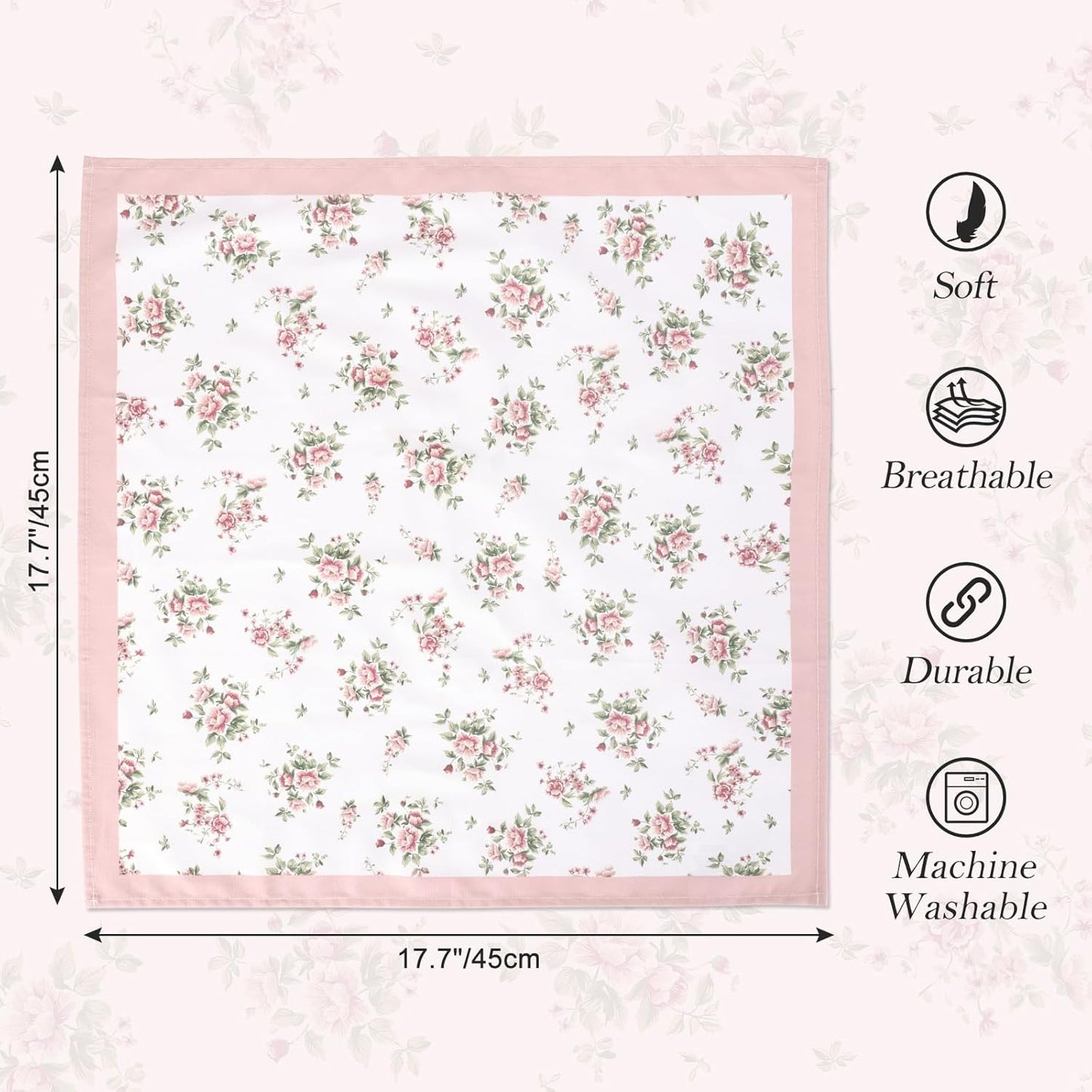 Pink Floral Rose Print Cloth Napkins 100% Cotton, 18" X 18" Dinner Napkins Cloth Set, Washable Napkins for Home, Kitchen, Dinner, Party, Wedding, Cocktail, Set of 4