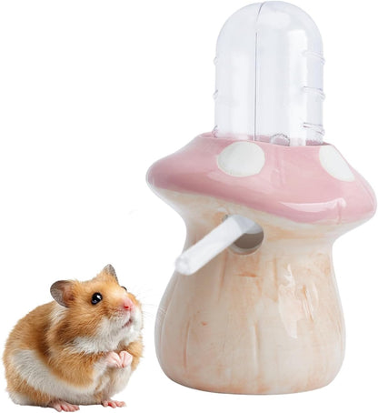 60ml Hamster Water Bottle Pet Drinking Dispenser with Mushroom Ceramic Stand for Hamsters, Guinea Pigs & Small Animals - Leak-Proof Ceramic Water Bottle for Cage Use (Pink)