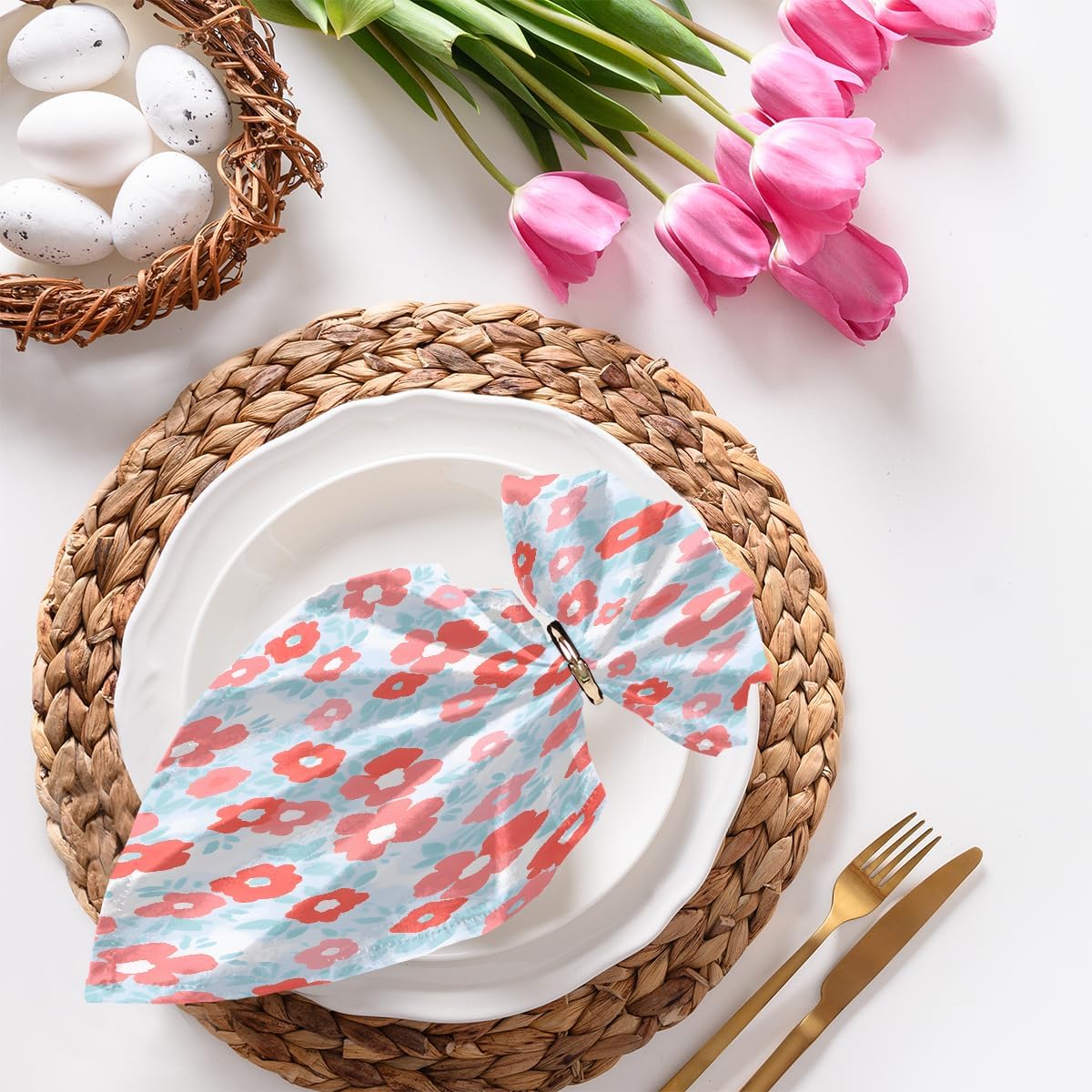 Pink Dotted Petals Cloth Napkins 1 Pc 20x20 Inch Napkins Cloth Washable for Party Wedding Festival