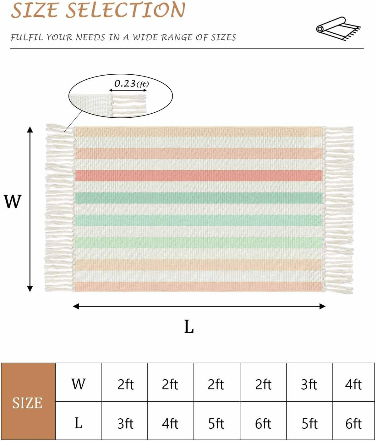 Peach Pink Green Ombre Hallway Runner Rug 2x5ft,Farmhouse Stripe Modern Washable Woven Living Room Bedroom Kitchen Bathroom Carpet with Tassels,Non-Shedding Indoor Outdoor Throw Door Mat for Entryway