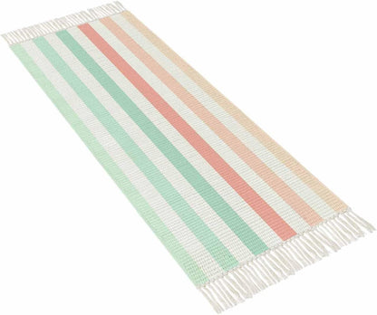 Peach Pink Green Ombre Hallway Runner Rug 2x5ft,Farmhouse Stripe Modern Washable Woven Living Room Bedroom Kitchen Bathroom Carpet with Tassels,Non-Shedding Indoor Outdoor Throw Door Mat for Entryway